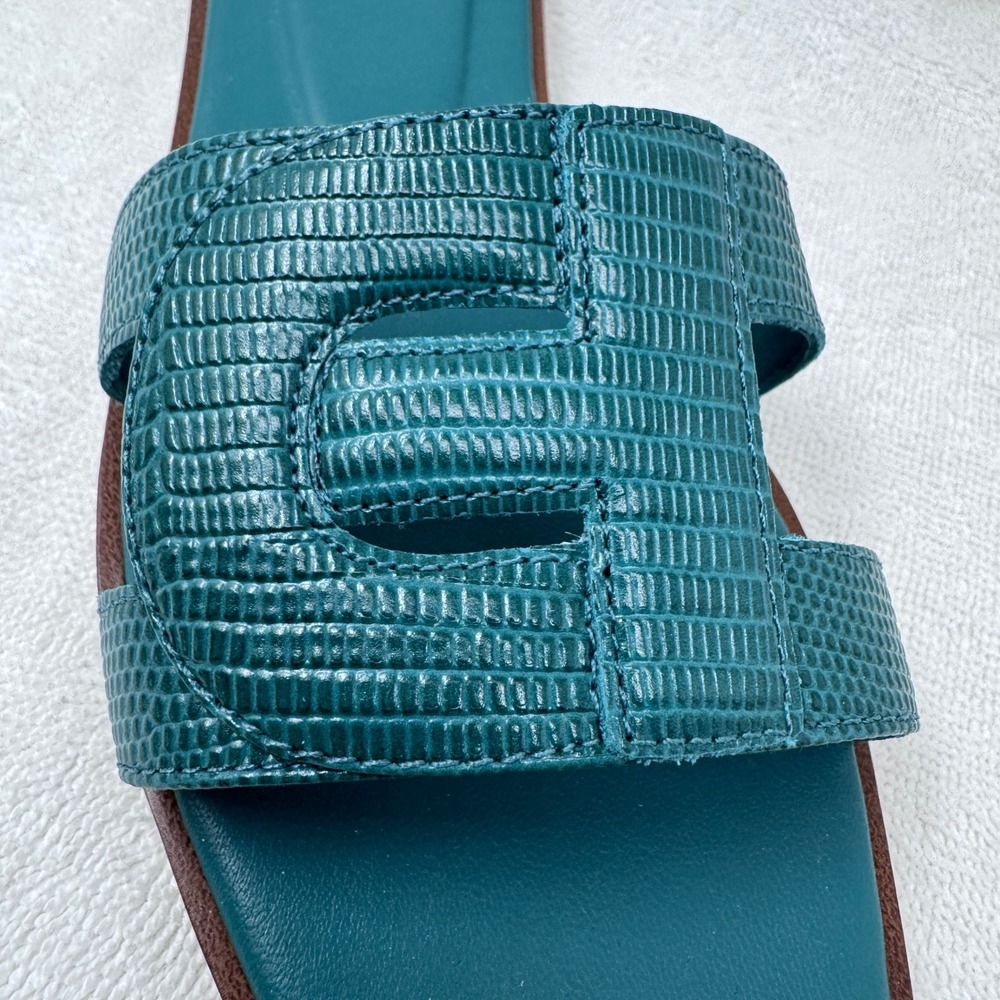 Cole Haan Chrisee Teal Green Lizard Print Leather Slide Sandals W30796 6B - Picture 5 of 9